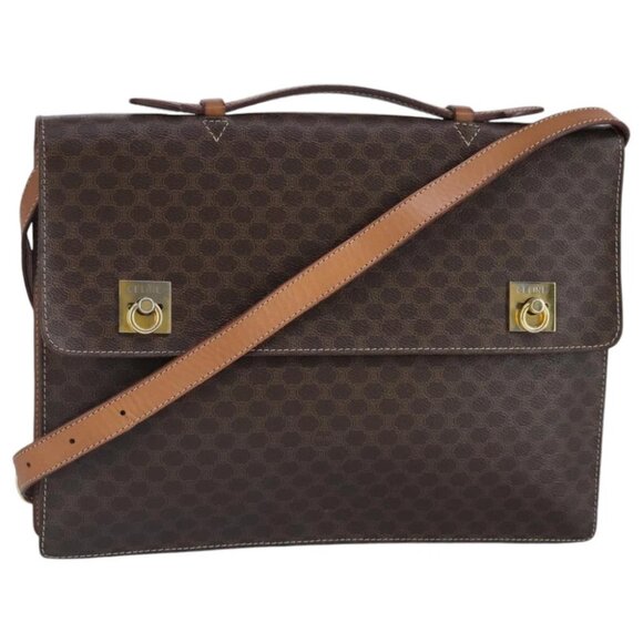 CELINE Macadam Canvas Business Bag PVC Leather 2way Brown Gold - Picture 1 of 15